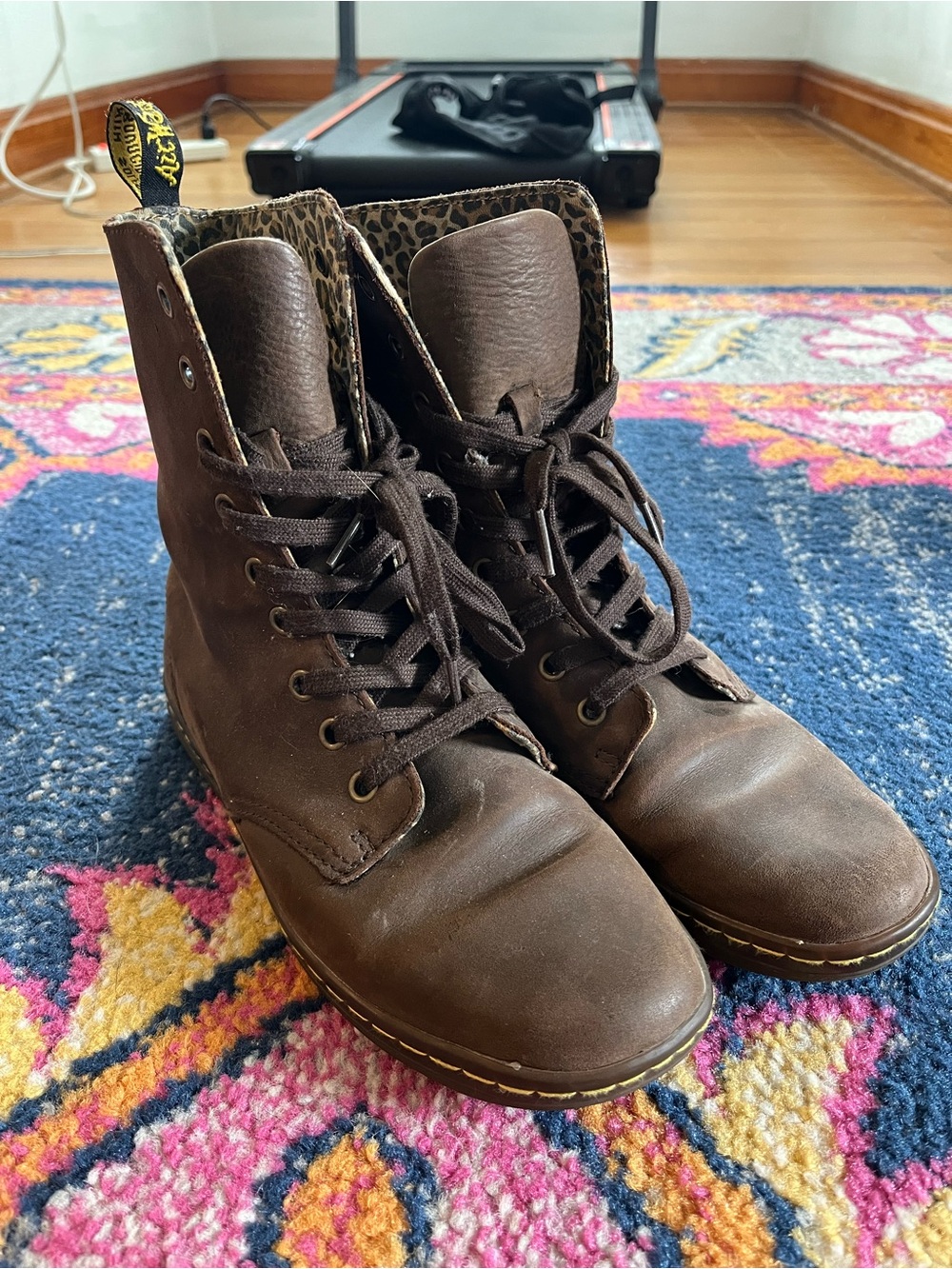 Dr. Martens Brown Leather Lace-Up Boots with Leopard Lining